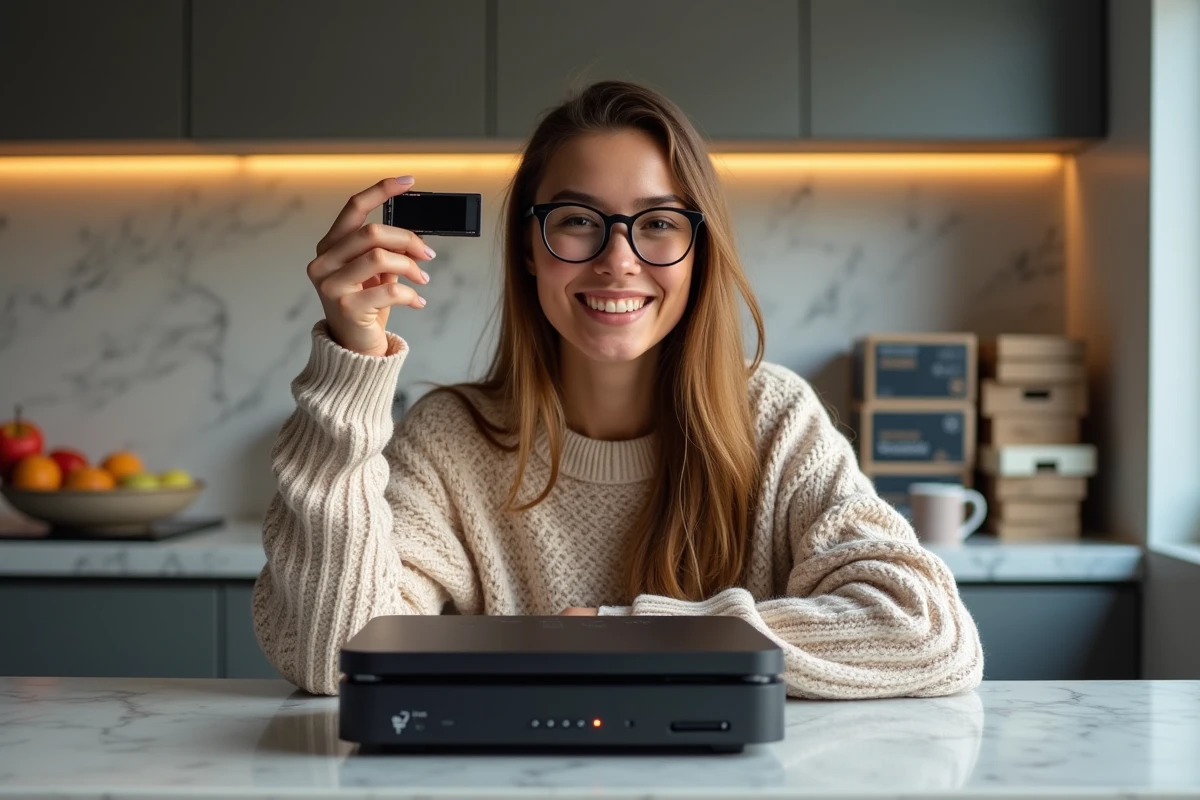 Femme tenant une petite carte graphique à côté d