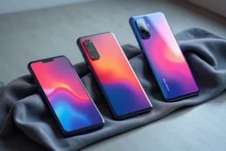 Comparatif de trois smartphones Android Xiaomi Samsung et Google Pixel posés côte à côte sur une surface en béton