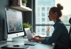 Web designer travaillant sur un ordinateur portable dans un espace moderne