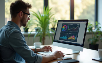 Test de performance site Web : importance, méthode et outils à connaître ! Développeur analysant graphiques de performance sur un ordinateur portable lumineux
