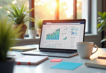 Espace de travail créatif avec ordinateur et notes pour SEO