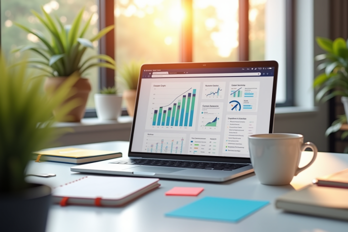 Espace de travail créatif avec ordinateur et notes pour SEO
