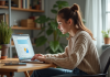 Synchroniser Google Drive : astuces pour optimiser vos sauvegardes en ligne Jeune femme au bureau avec ordinateur portable et plantes