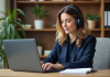 Transformer audio en texte : Les étapes essentielles pour une transcription efficace Femme en bureau moderne travaillant sur son ordinateur