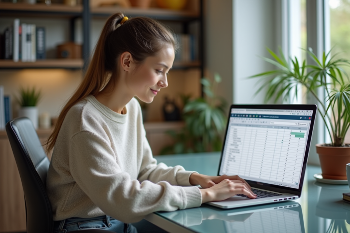 femme-bureau-ordinateur-2 Jeune femme utilisant un ordinateur portable dans un bureau moderne