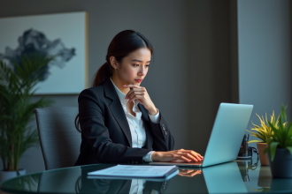 Jeune femme professionnelle analysant des données marketing