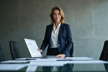 Femme professionnelle en blazer dans un bureau moderne