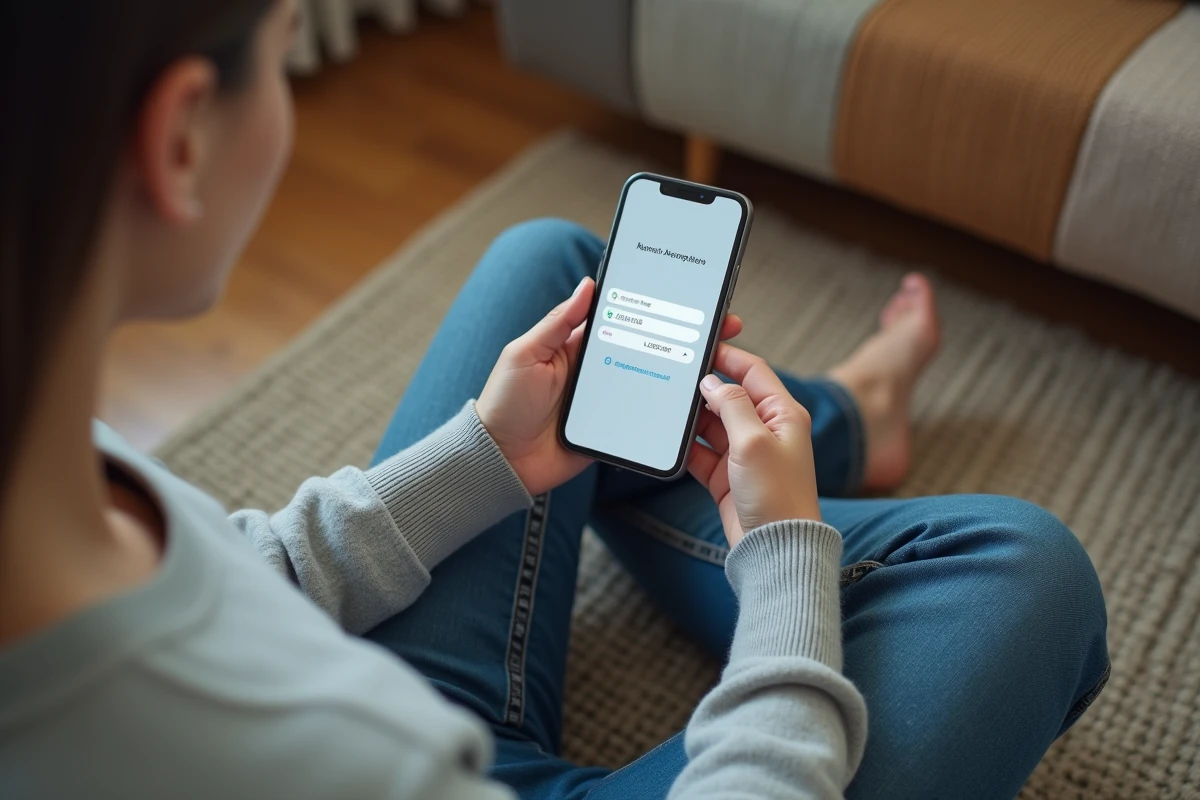 Jeune femme utilisant un smartphone pour accéder à la page de login du routeur