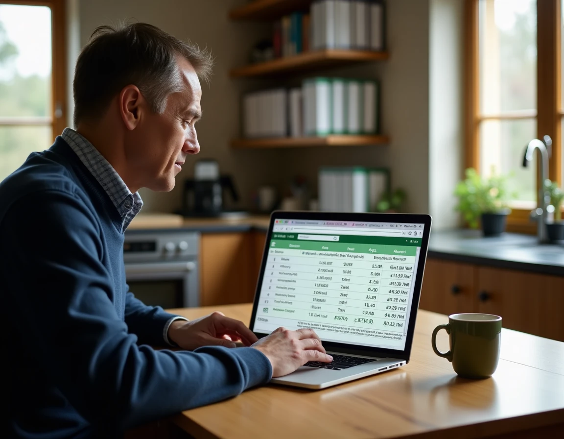 Homme utilisant une formule Excel automatique pour calculer l'âge à partir d'une date de naissance sur un ordinateur portable