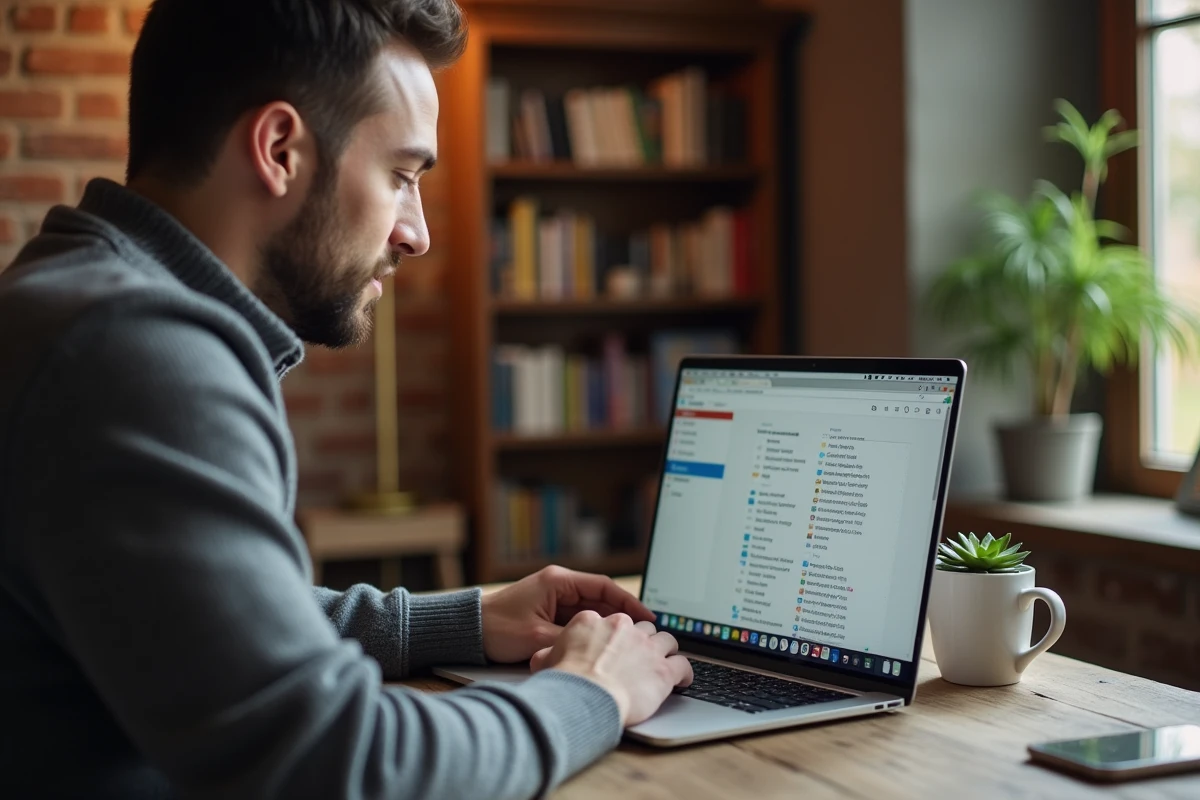 Homme travaillant depuis son domicile avec des filtres intelligents configurés sur son webmail Nancy Metz