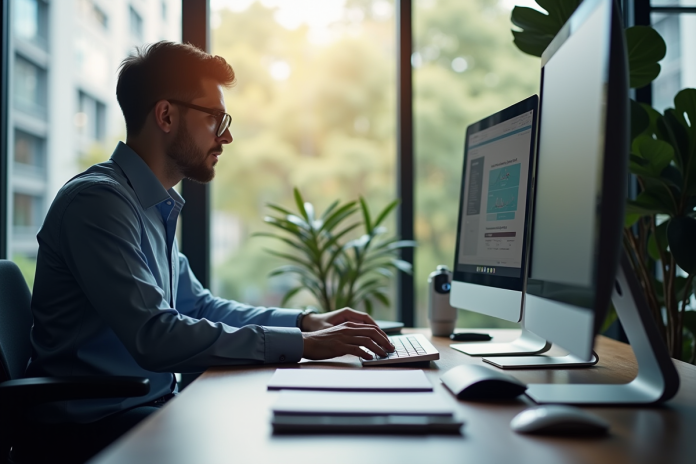 Ingénieur industriel au bureau lumineux et moderne