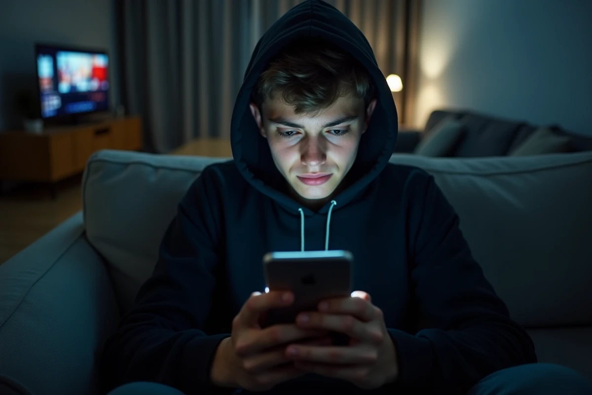 Jeune adulte lisant une alerte de sécurité sur smartphone pour éviter un site arnaque