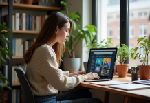 Abonnement flux RSS : avantages et enjeux pour les utilisateurs Jeune femme concentrée sur son ordinateur dans un bureau cosy