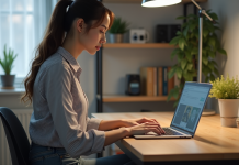 Créer un site Web réactif avec HTML et CSS : nos astuces pour une conception efficace ! Jeune femme en coding dans un bureau moderne et minimaliste