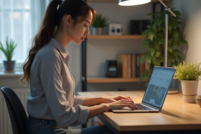 Jeune femme en coding dans un bureau moderne et minimaliste