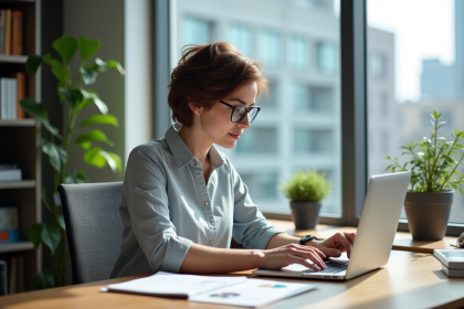 Jeune femme professionnelle analysant des données sur un ordinateur