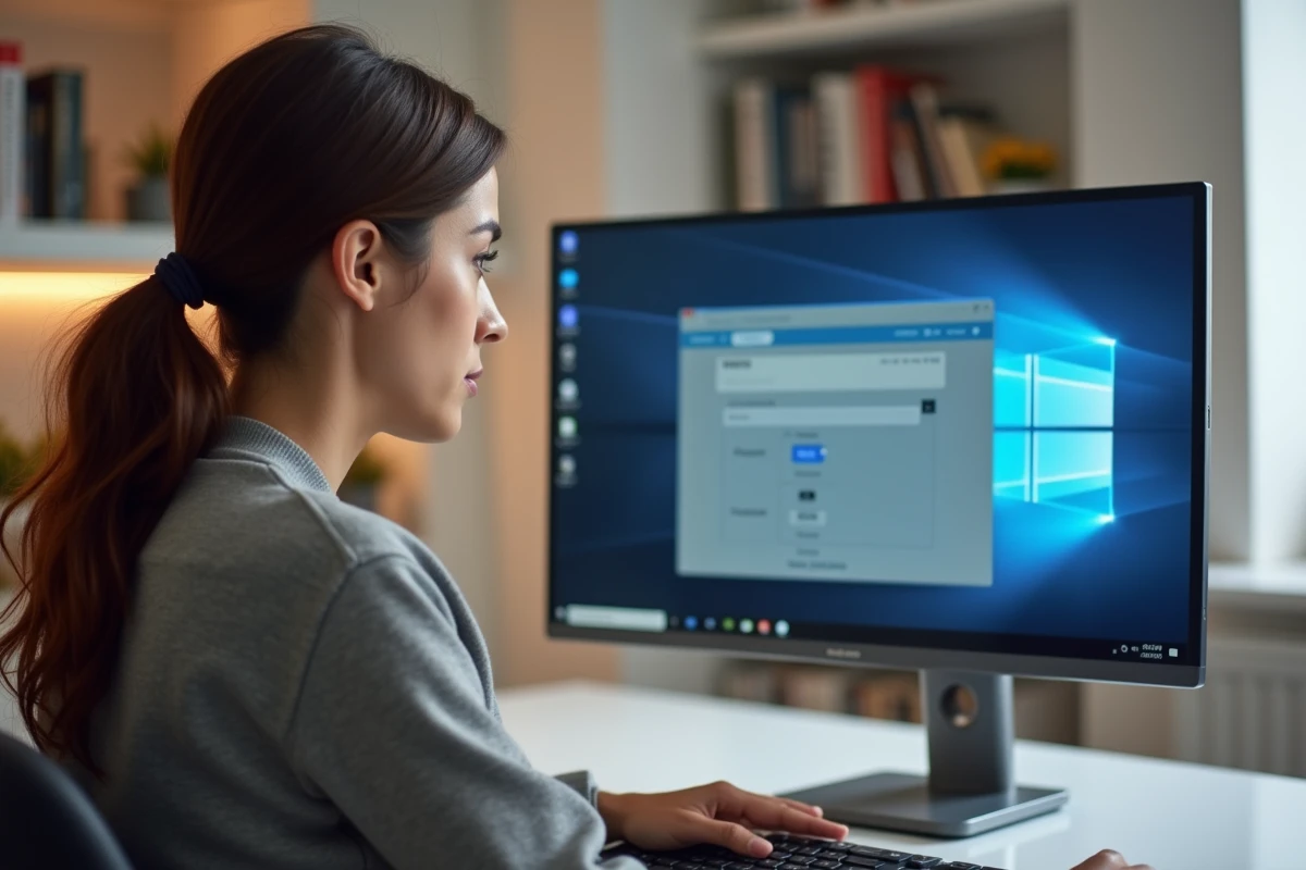 Femme paramétrant le contrôle parental sur l'interface mafreebox.freebox.fr depuis son bureau à domicile