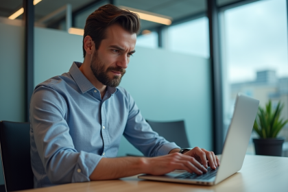 Homme d'affaires vérifiant un certificat numérique au bureau