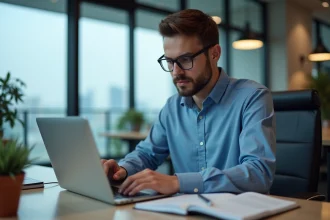 Jeune homme en bureautique informatique en audit securite