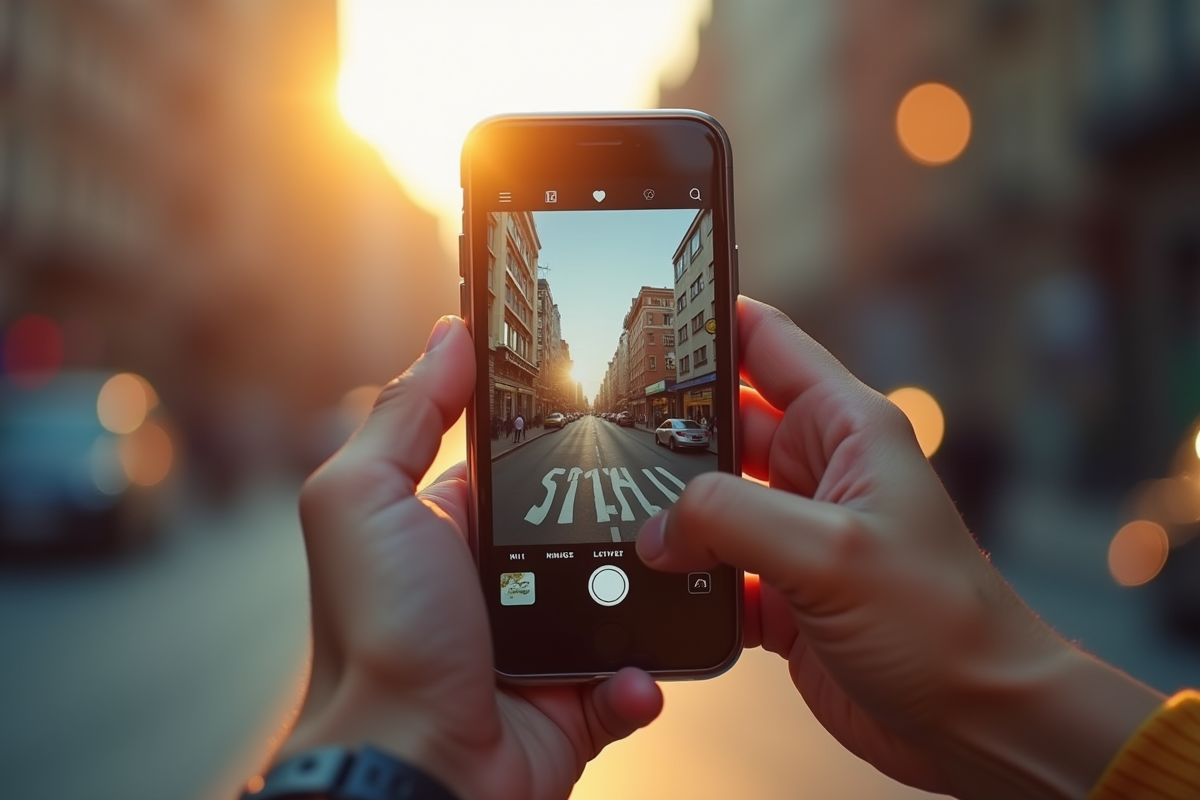 Smartphone capturant une enseigne de rue avec une application de reconnaissance de police